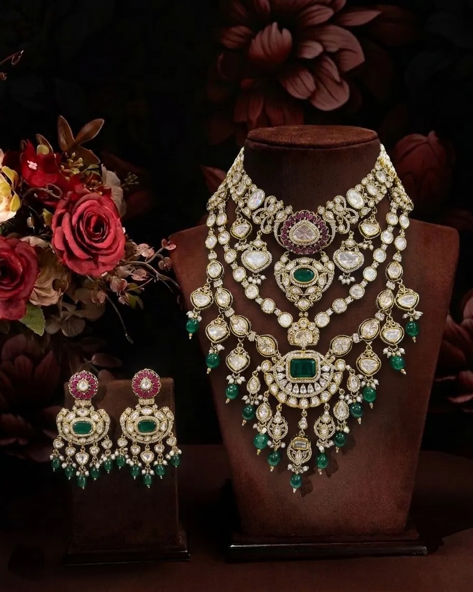 Heritage Royal Jadau Tiered Necklace & Earring Set