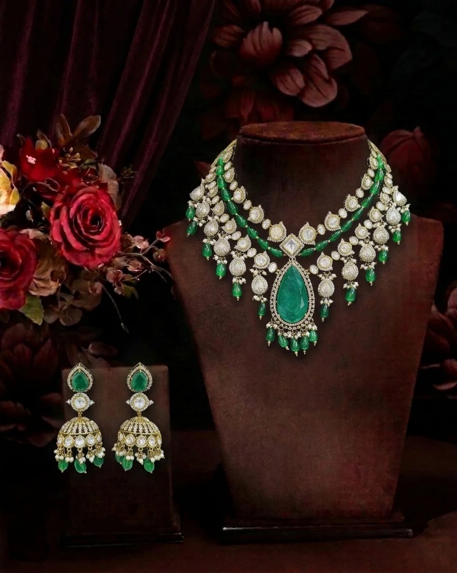 The Imperial Emerald & Moissanite Polki Set