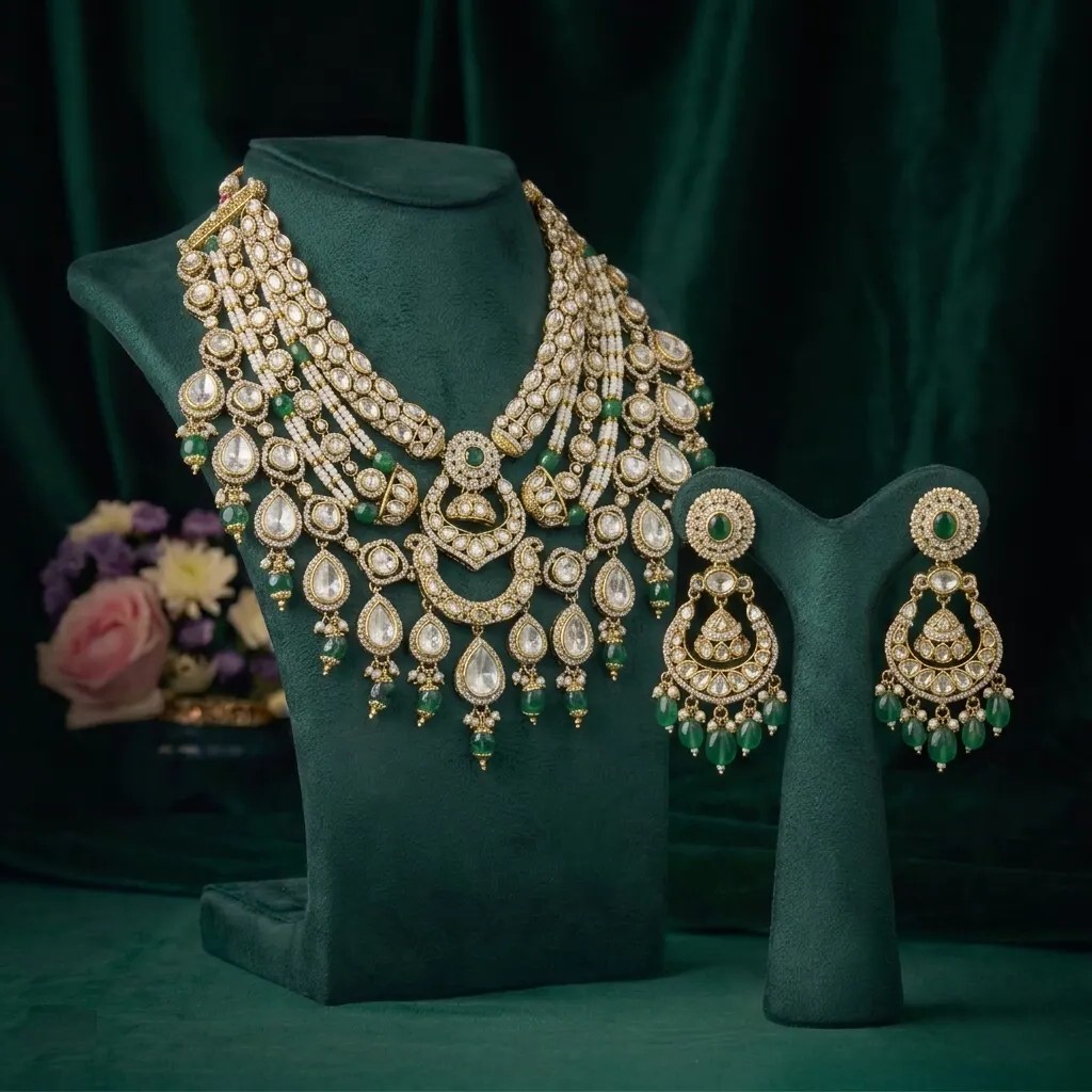 The Emerald & Moonstone Cascading Bridal Set