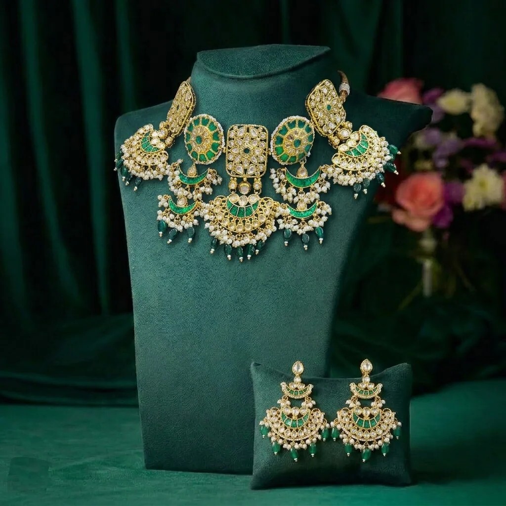 The Shehzadi Emerald & Chandbali Choker Set