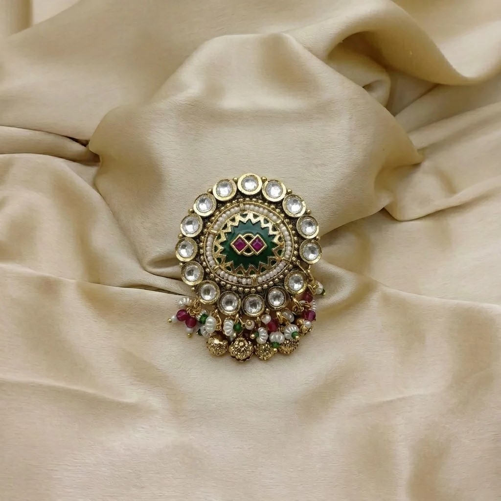 Heritage Emerald & Ruby Meenakari Hair Pin