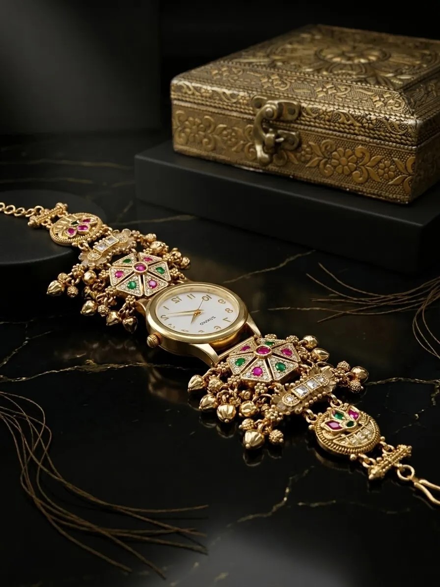 Nawabi Hexagon Polki Watch-Bracelet