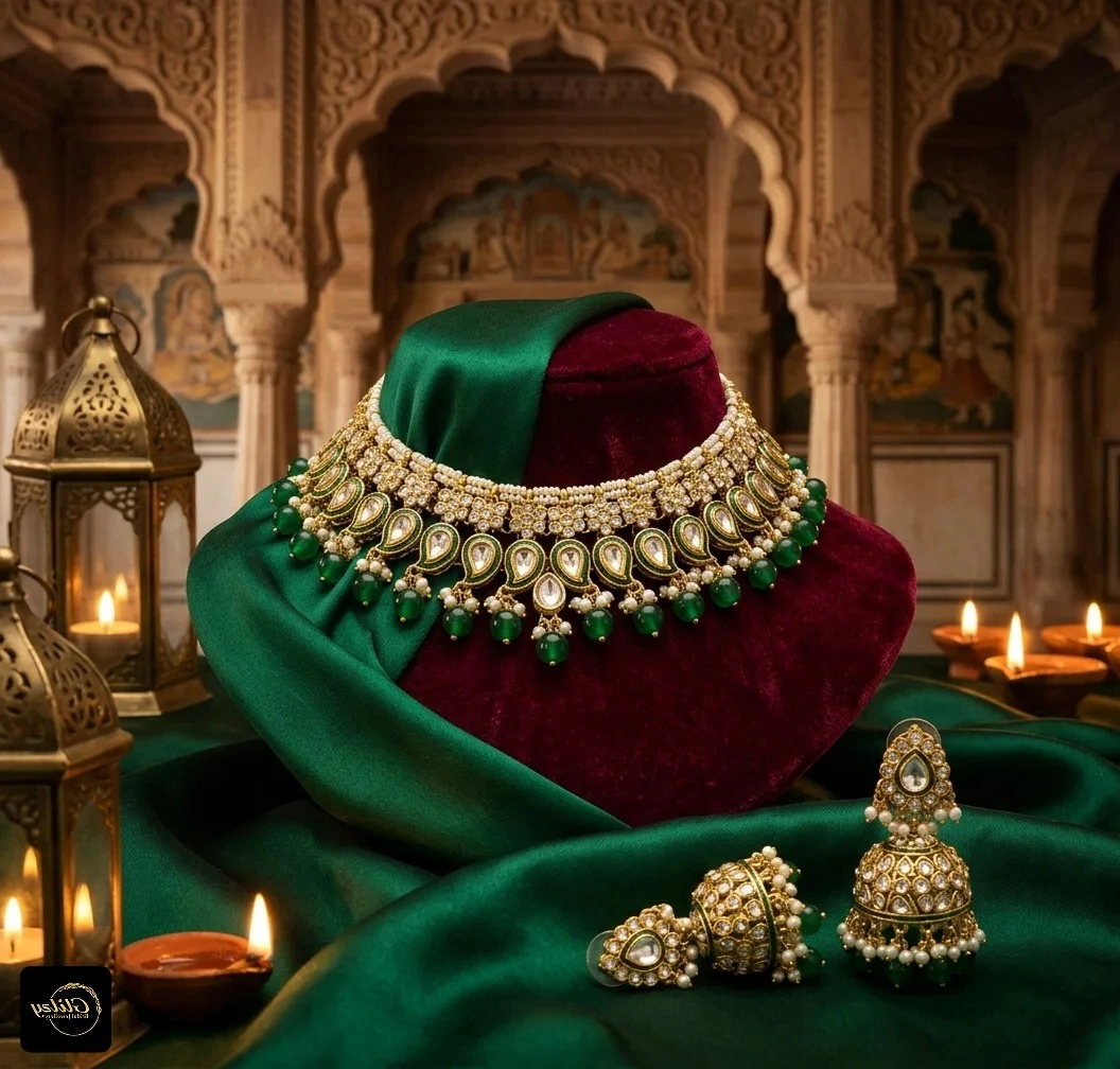Maharani Green Kundan Necklace Set