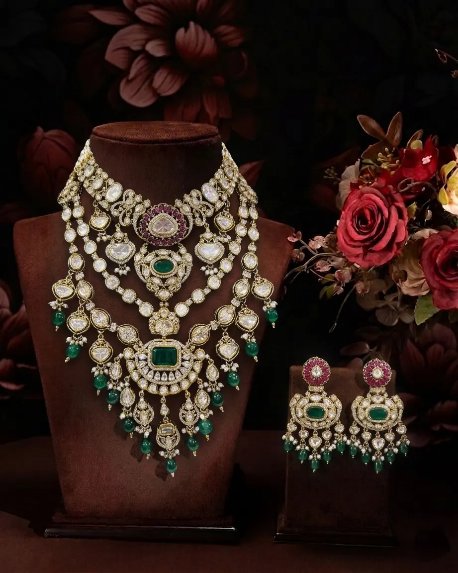 Heritage Royal Jadau Tiered Necklace & Earring Set