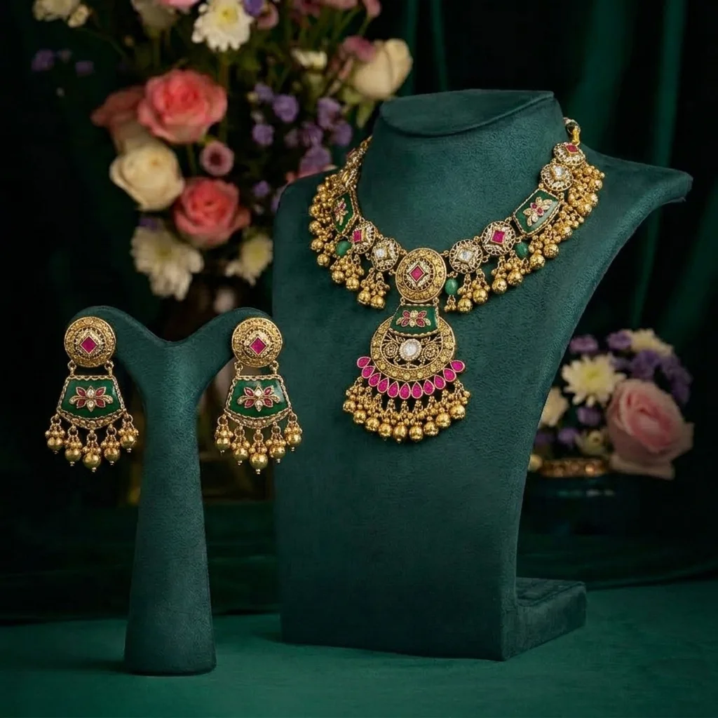 Meenakari & Gold Bead Heritage Necklace Set