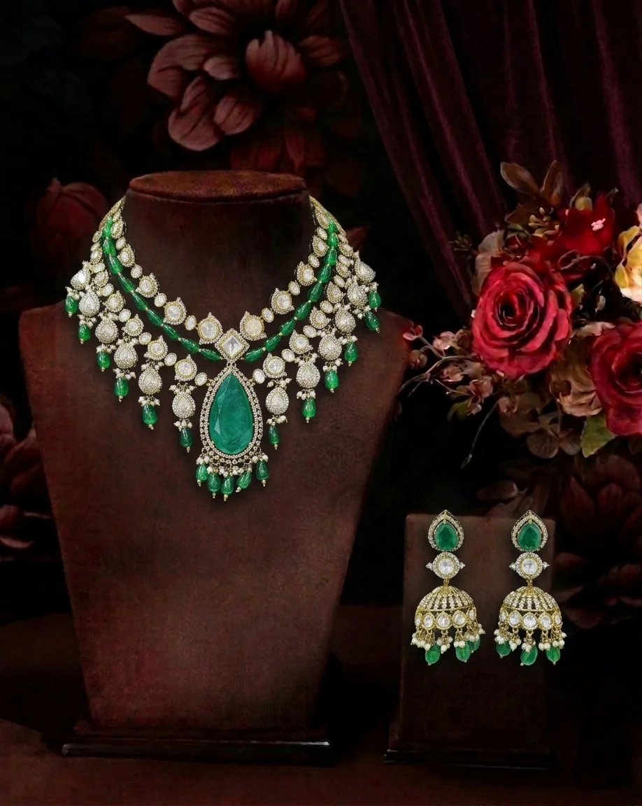 The Imperial Emerald & Moissanite Polki Set