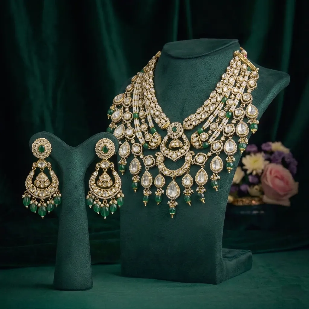 The Emerald & Moonstone Cascading Bridal Set