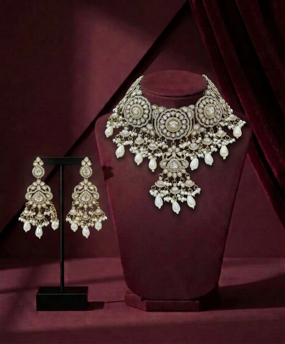 The Chandni Polki & Pearl Statement Choker Set