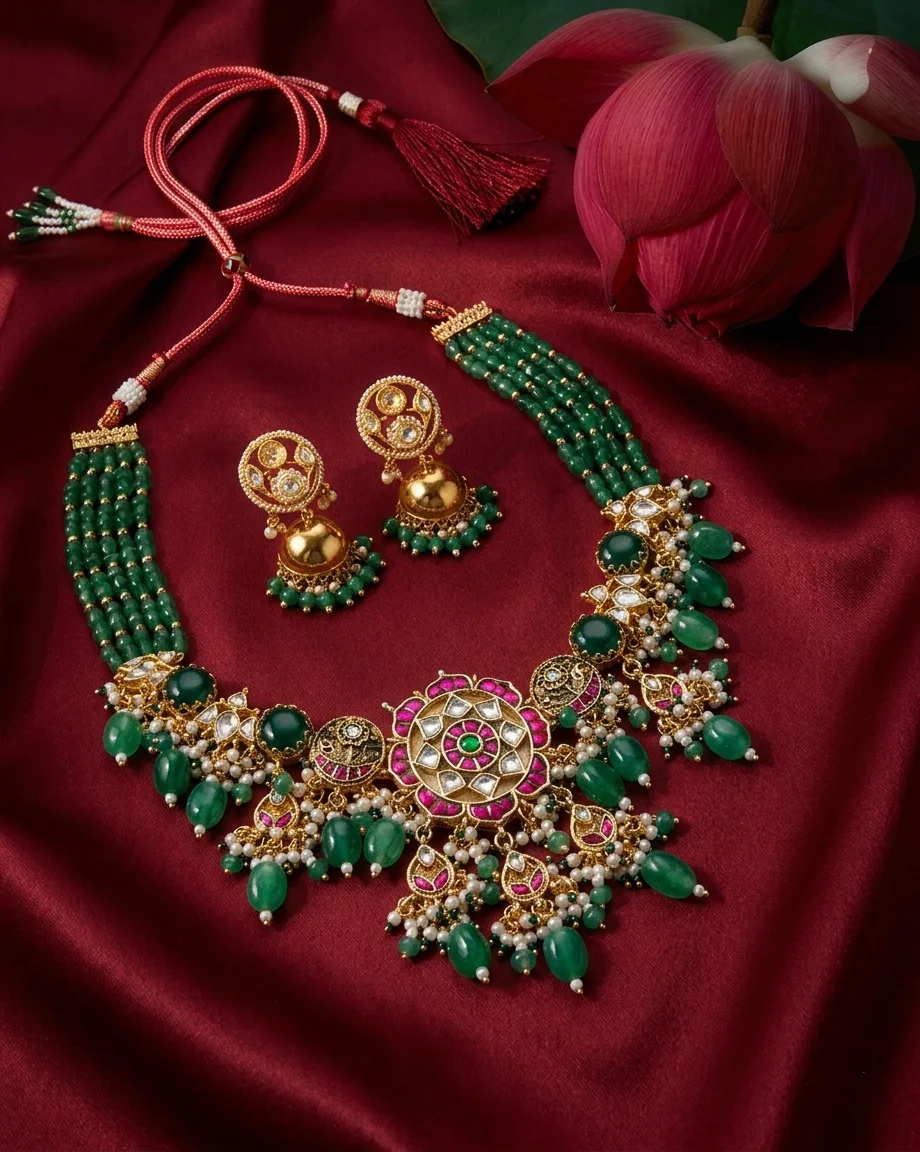 The Vanya Floral Emerald & Ruby Mala Set