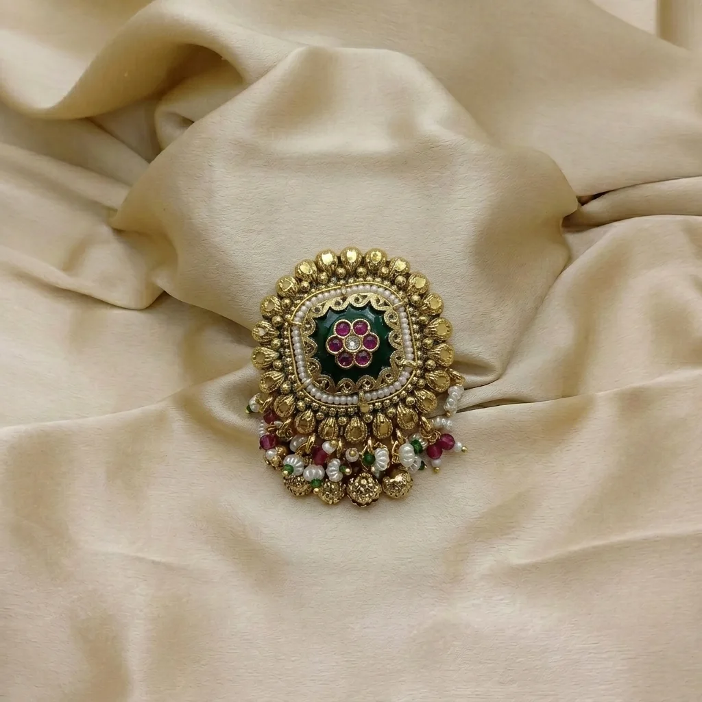 Floral Meenakari & Pearl Heritage Brooch