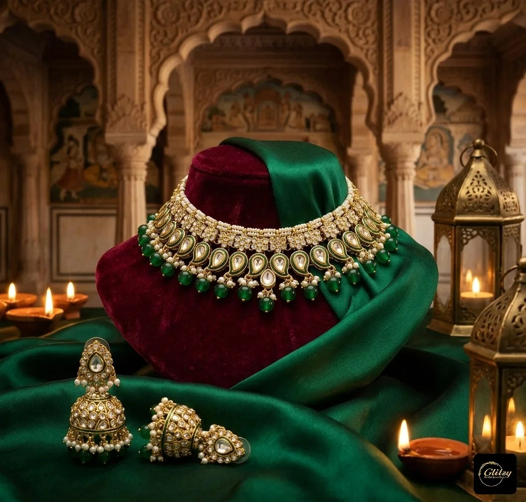 Maharani Green Kundan Necklace Set